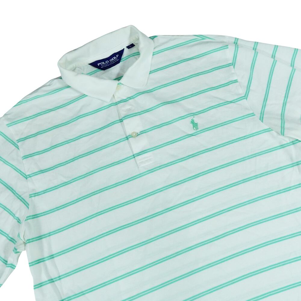 Ralph Lauren Medalist Golf Club PIMA Cotton Green Striped Polo Shirt Mens Large